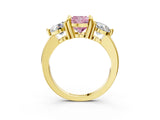 Yellow gold Three-Stone Fancy Pink Cushion  Brilliant Cut Solitaire Ring with Prong Setting on a Classic Band 4