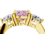 Yellow gold Three-Stone Fancy Pink Cushion  Brilliant Cut Solitaire Ring with Prong Setting on a Classic Band 5