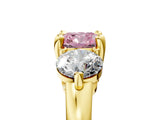Yellow gold Three-Stone Fancy Pink Cushion  Brilliant Cut Solitaire Ring with Prong Setting on a Classic Band