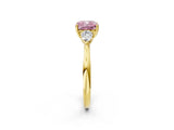Yellow gold Three-Stone Fancy Pink Cushion Cut Brilliant Diamond Solitaire Ring with Tapered Band and Four-Prong Setting_8