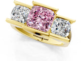 Yellow gold Three Stone Fancy Pink Cushion Cut Cut Channel Set Diamond Ring_1