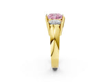 Yellow gold Three Stone Fancy Pink Cushion Cut Cut Channel Set Diamond Ring_2