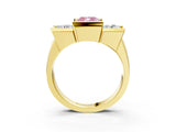 Yellow gold Three Stone Fancy Pink Cushion Cut Cut Channel Set Diamond Ring_3