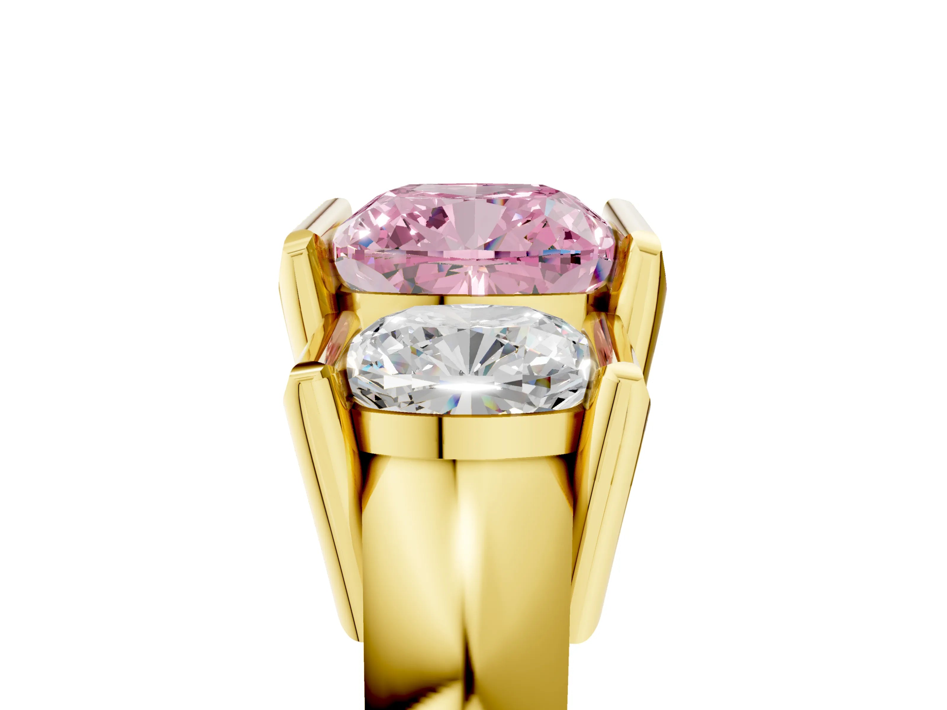 Yellow gold Three Stone Fancy Pink Cushion Cut Cut Channel Set Diamond Ring_5