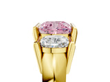 Yellow gold Three Stone Fancy Pink Cushion Cut Cut Channel Set Diamond Ring_5