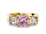 Yellow gold Three-Stone Fancy Pink Cushion Cut Cut Classic Band Prong Setting Ring