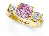 Yellow gold Three-Stone Fancy Pink Cushion Cut Cut Classic Band Prong Setting Ring_1