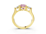 Yellow gold Three-Stone Fancy Pink Cushion Cut Cut Classic Band Prong Setting Ring_3