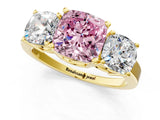 Yellow gold Three-Stone Fancy Pink Cushion Cut Cut Diamond Engagement Ring with Flat Band and Four-Prong Setting_13