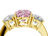 Yellow gold Three-Stone Fancy Pink Cushion Cut Cut Diamond Engagement Ring with Flat Band and Four-Prong Setting_16