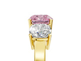 Yellow gold Three-Stone Fancy Pink Cushion Cut Cut Diamond Engagement Ring with Flat Band and Four-Prong Setting_17