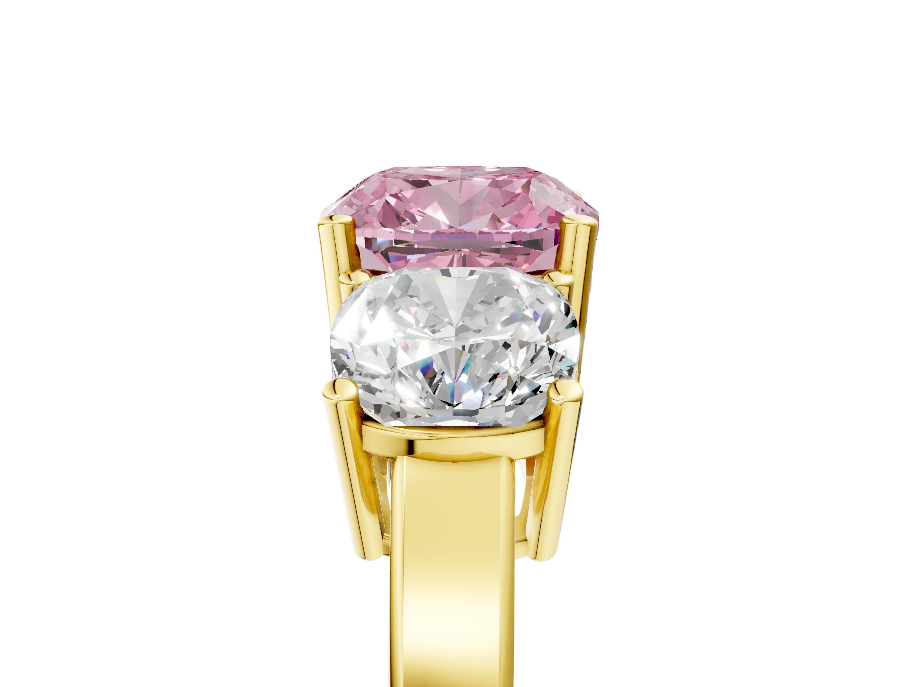 Yellow gold Three-Stone Fancy Pink Cushion Cut Cut Diamond Engagement Ring with Flat Band and Four-Prong Setting_5