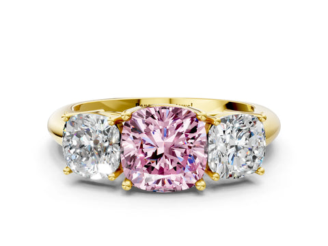 Yellow gold Three-Stone Fancy Pink Cushion Cut Cut Diamond Engagement Ring with Prong Setting on a White Gold Band_24