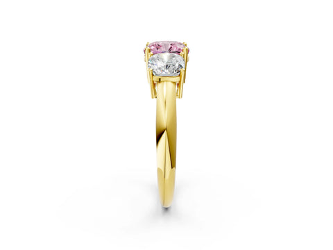Yellow gold Three-Stone Fancy Pink Cushion Cut Cut Diamond Engagement Ring with Prong Setting on a White Gold Band_26