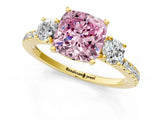 Yellow gold Three-Stone Fancy Pink Cushion Cut Cut Diamond Pavé Band with Prong Setting_16