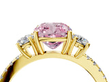 Yellow gold Three-Stone Fancy Pink Cushion Cut Cut Diamond Pavé Band with Prong Setting_19