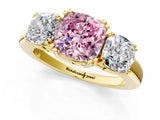 Yellow gold Three-Stone Fancy Pink Cushion Cut Cut Diamond Ring with Channel Set Band and Four-Prong Setting_25