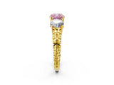 Yellow gold Three-Stone Fancy Pink Cushion Cut Cut Diamond Ring with Channel-Set Band and Prong Setting_2