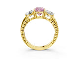 Yellow gold Three-Stone Fancy Pink Cushion Cut Cut Diamond Ring with Channel-Set Band and Prong Setting_3