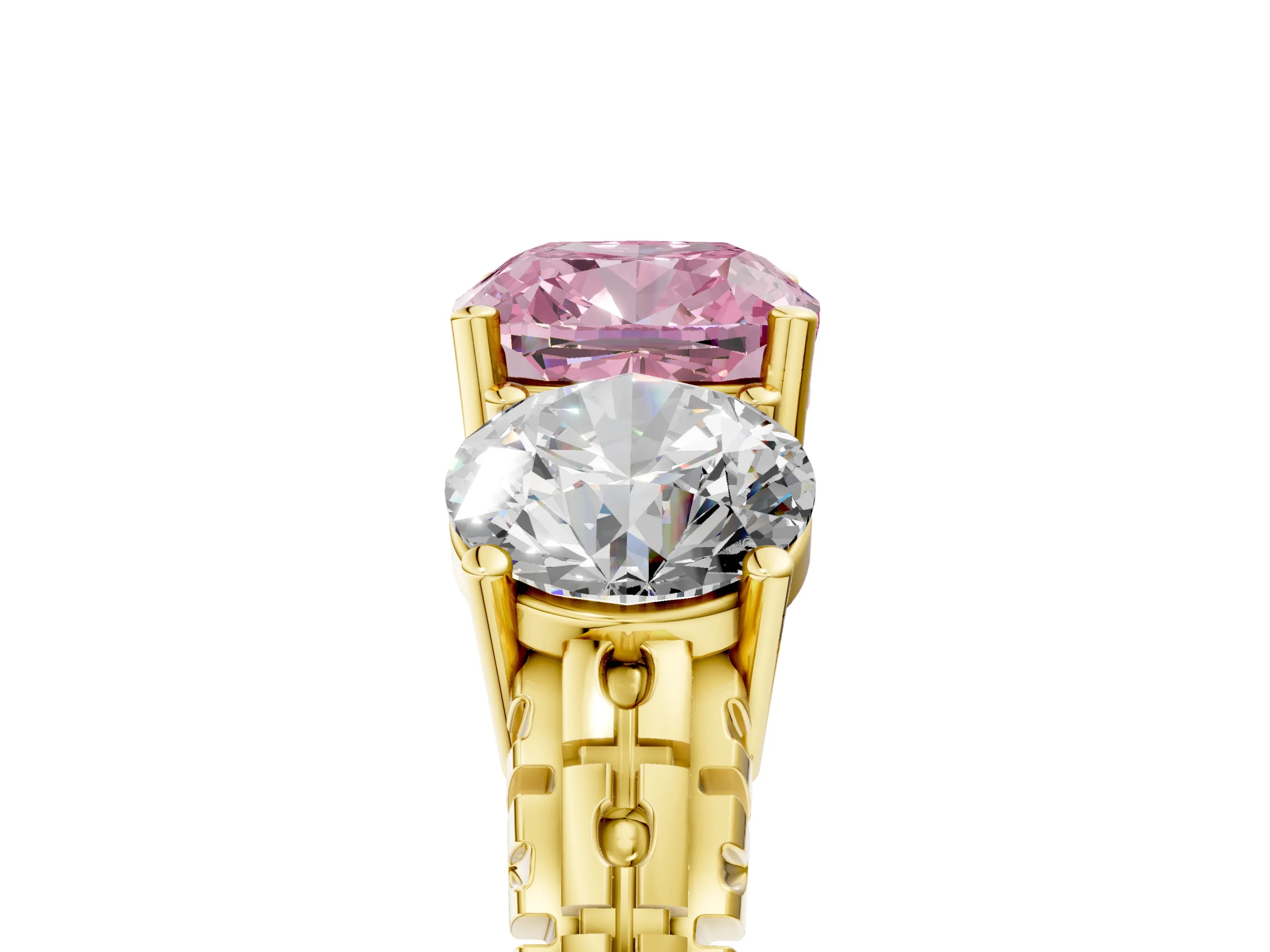 Yellow gold Three-Stone Fancy Pink Cushion Cut Cut Diamond Ring with Channel-Set Band and Prong Setting_5