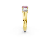 Yellow gold Three-Stone Fancy Pink Cushion Cut Cut Diamond Ring with Prong Setting and Classic Band_2