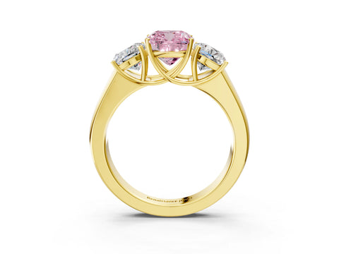 Yellow gold Three-Stone Fancy Pink Cushion Cut Cut Diamond Ring with Prong Setting and Classic Band_3