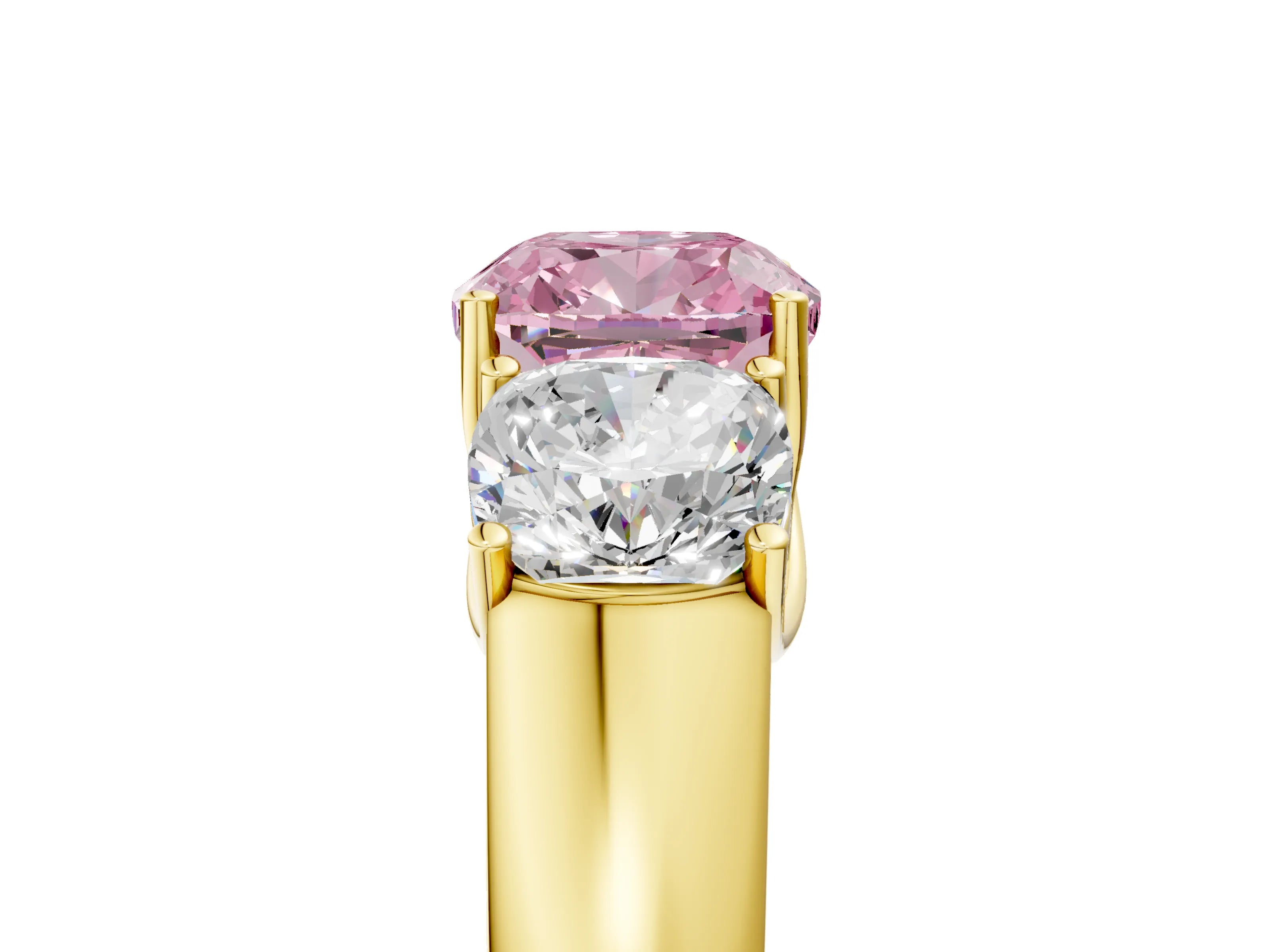 Yellow gold Three-Stone Fancy Pink Cushion Cut Cut Diamond Ring with Prong Setting and Classic Band_5