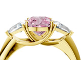 Yellow gold Three-Stone Fancy Pink Cushion Cut Cut Diamond Ring with Trillion Side Stones and Four-Prong Setting_7