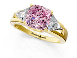 Yellow gold Three-Stone Fancy Pink Cushion Cut Cut Diamond Ring with Trillion Side Stones on a Split Shank Band_1