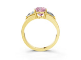 Yellow gold Three-Stone Fancy Pink Cushion Cut Cut Diamond Ring with Trillion Side Stones on a Split Shank Band_3