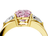 Yellow gold Three-Stone Fancy Pink Cushion Cut Cut Diamond Ring with Trillion Side Stones on a Split Shank Band_4