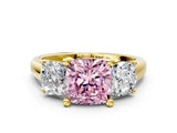 Yellow gold Three-Stone Fancy Pink Cushion Cut Cut Solitaire Ring with Classic Prong Setting