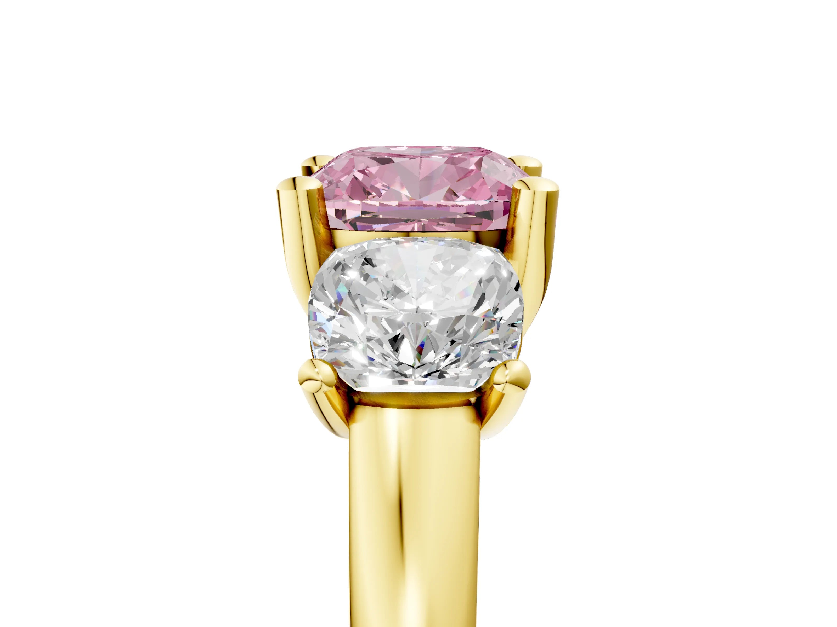 Yellow gold Three-Stone Fancy Pink Cushion Cut Cut Solitaire Ring with Classic Prong Setting_5