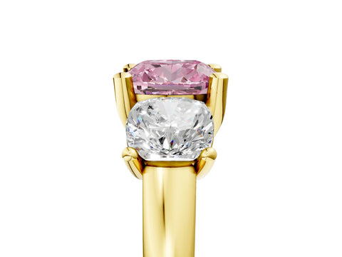 Yellow gold Three-Stone Fancy Pink Cushion Cut Cut Solitaire Ring with Classic Prong Setting_5
