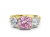 Yellow gold Three-Stone Fancy Pink Cushion Cut Diamond Braided Band Ring with Four-Prong Setting_40
