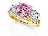 Yellow gold Three-Stone Fancy Pink Cushion Cut Diamond Braided Band Ring with Four-Prong Setting_41