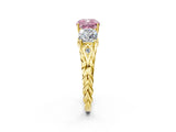 Yellow gold Three-Stone Fancy Pink Cushion Cut Diamond Braided Band Ring with Four-Prong Setting_42