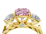 Yellow gold Three-Stone Fancy Pink Cushion Cut Diamond Braided Band Ring with Four-Prong Setting_44