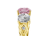 Yellow gold Three-Stone Fancy Pink Cushion Cut Diamond Braided Band Ring with Four-Prong Setting_45