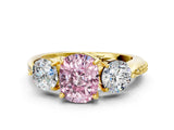 Yellow gold Three-Stone Fancy Pink Cushion Cut Diamond Channel Set Engagement Ring with Prong Setting_12