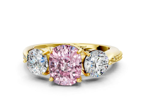 Yellow gold Three-Stone Fancy Pink Cushion Cut Diamond Channel Set Engagement Ring with Prong Setting_12