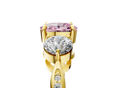 Yellow gold Three-Stone Fancy Pink Cushion Cut Diamond Channel Set Engagement Ring with Prong Setting_17