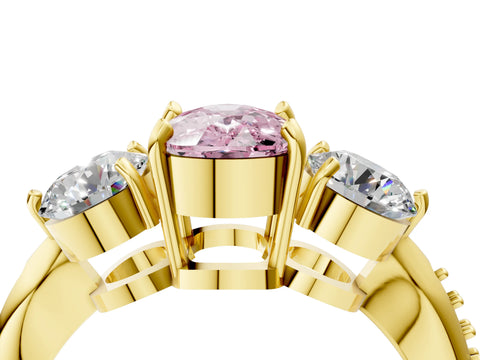 Yellow gold Three-Stone Fancy Pink Cushion Cut Diamond Channel Set Engagement Ring with Prong Setting_4