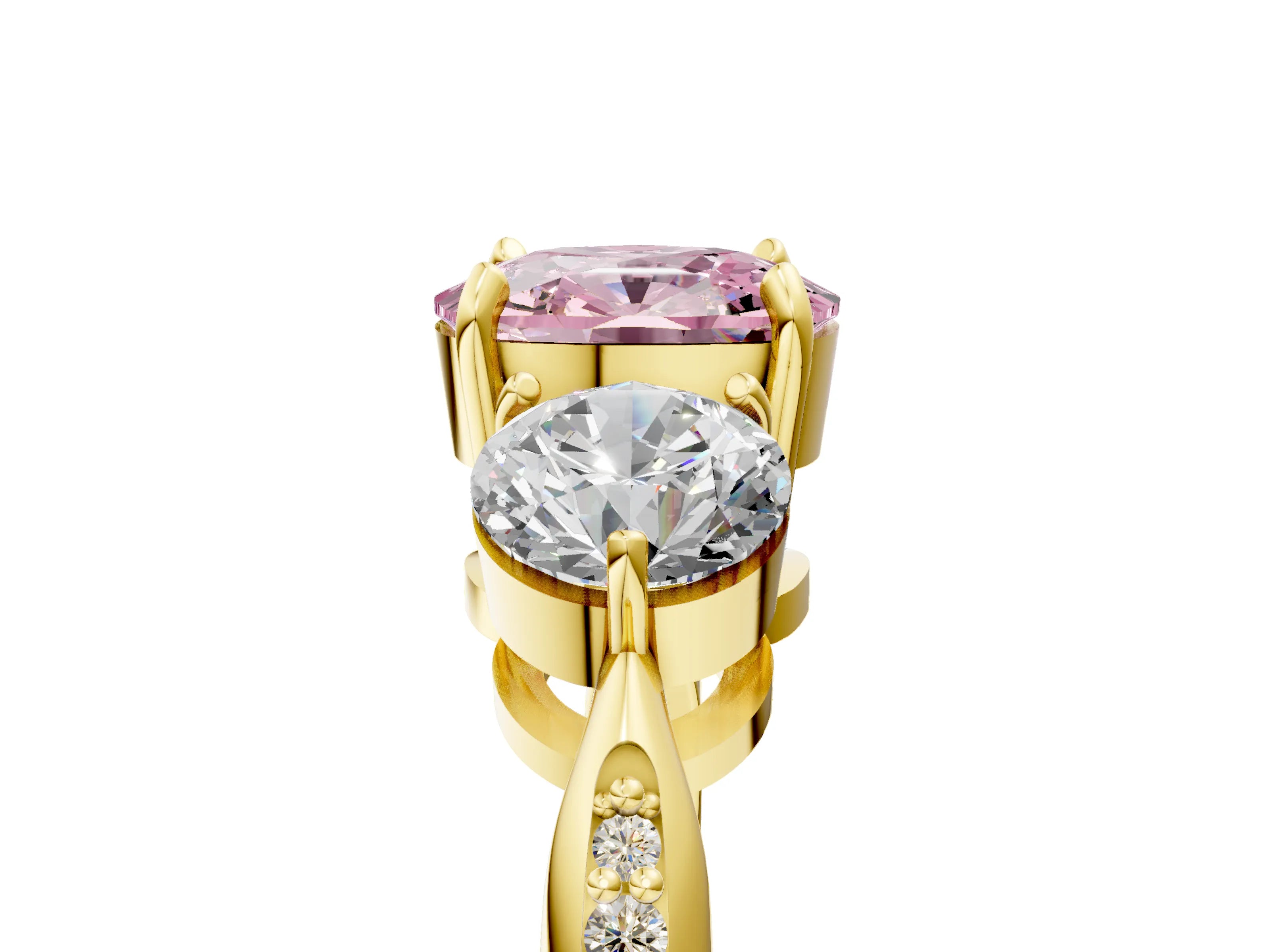 Yellow gold Three-Stone Fancy Pink Cushion Cut Diamond Channel Set Engagement Ring with Prong Setting_5