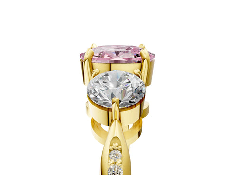 Yellow gold Three-Stone Fancy Pink Cushion Cut Diamond Channel Set Engagement Ring with Prong Setting_5