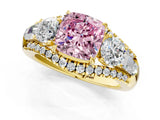 Yellow gold Three-Stone Fancy Pink Cushion Cut Diamond Engagement Ring with Pave Band and Prong Setting_13