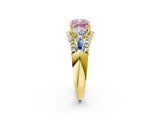 Yellow gold Three-Stone Fancy Pink Cushion Cut Diamond Engagement Ring with Pave Band and Prong Setting_14