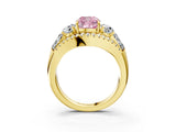 Yellow gold Three-Stone Fancy Pink Cushion Cut Diamond Engagement Ring with Pave Band and Prong Setting_15