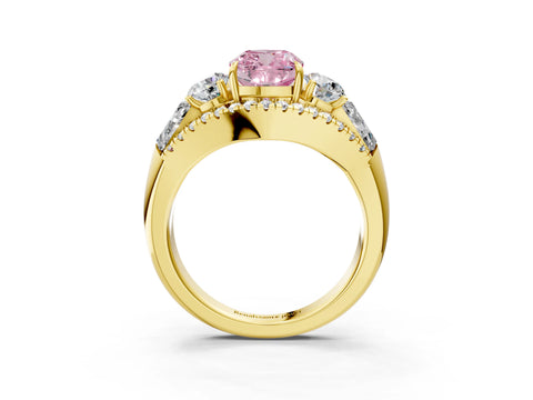 Yellow gold Three-Stone Fancy Pink Cushion Cut Diamond Engagement Ring with Pave Band and Prong Setting_15