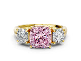 Yellow gold Three-Stone Fancy Pink Cushion Cut Diamond Engagement Ring with Prong Setting_3